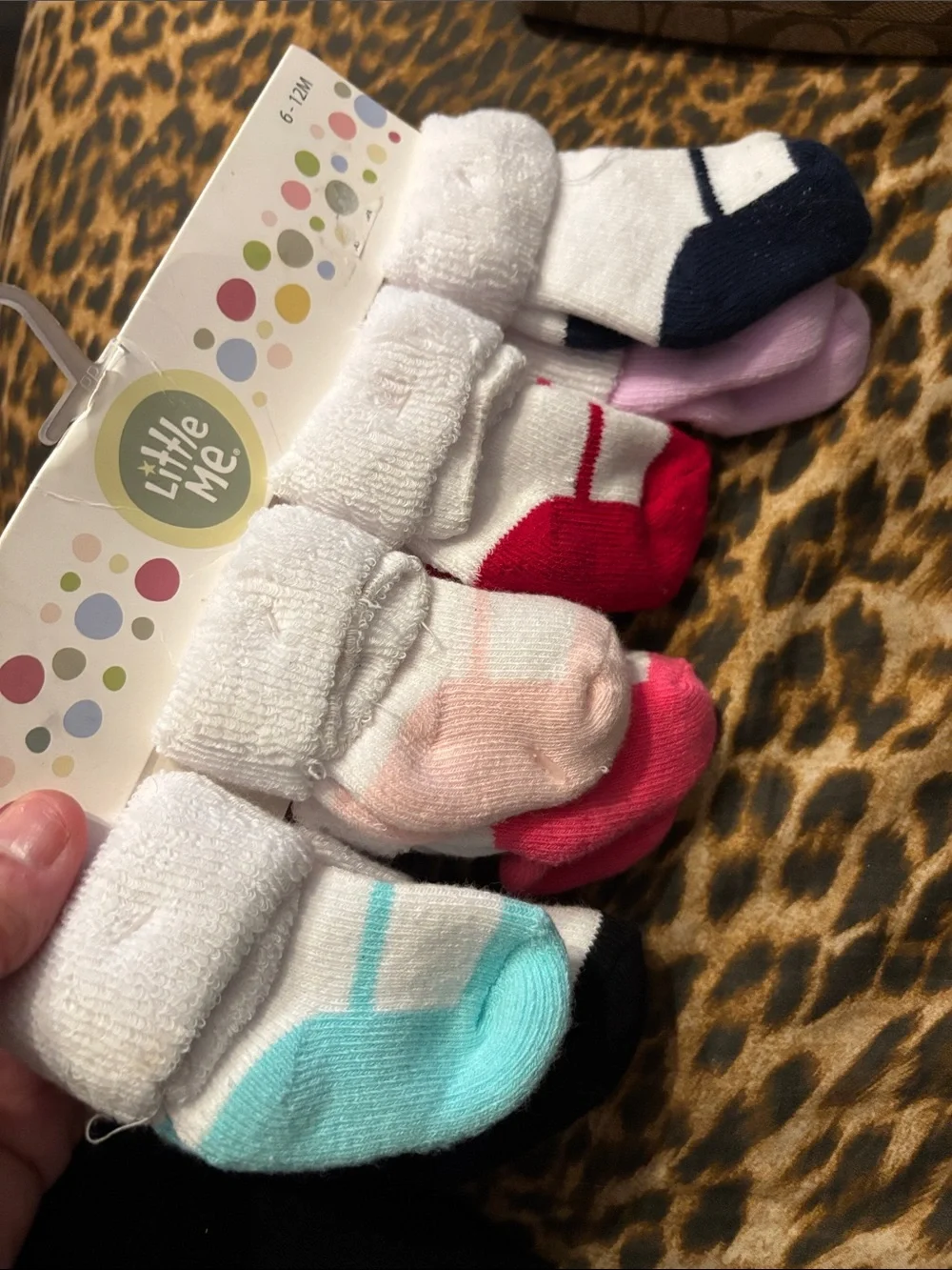 Little Me White Baby No-Show Socks with Multi Colored Accents 7 pair only